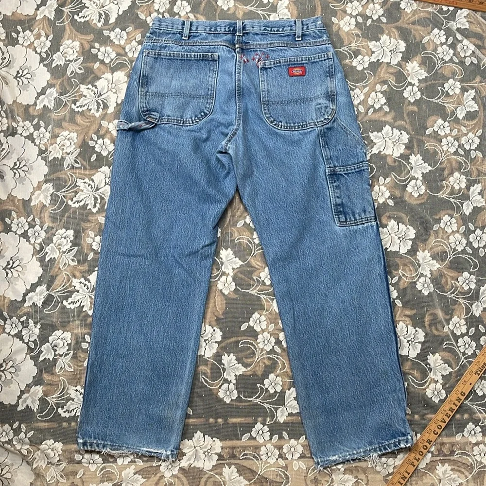Dickies denim carpenter pants | handsewn, reworked, embroidered, patched | 34x30